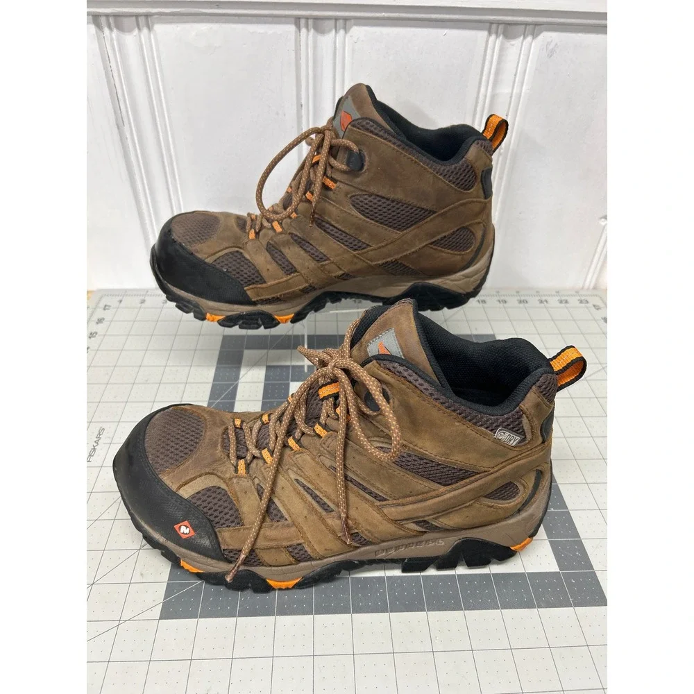 Merrell Work Boots Men 10 W Brown Moab 2 Mid Waterproof Composite Toe Wide